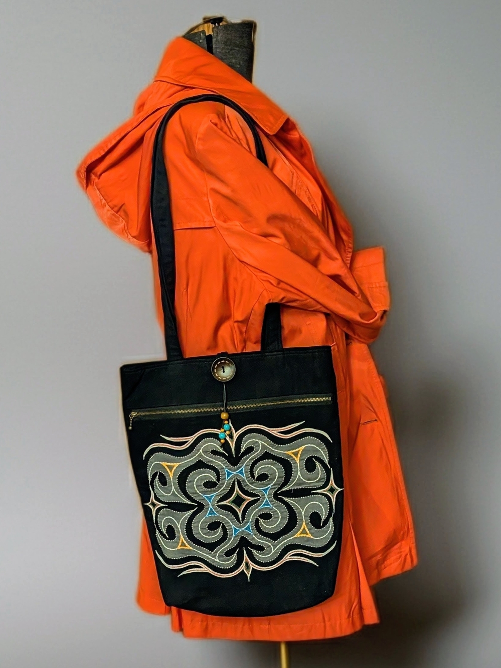 Rare VTG NWOT Japanese Ainu Kaparamip five eyes  Embroidery Canvas Tote Folk Art